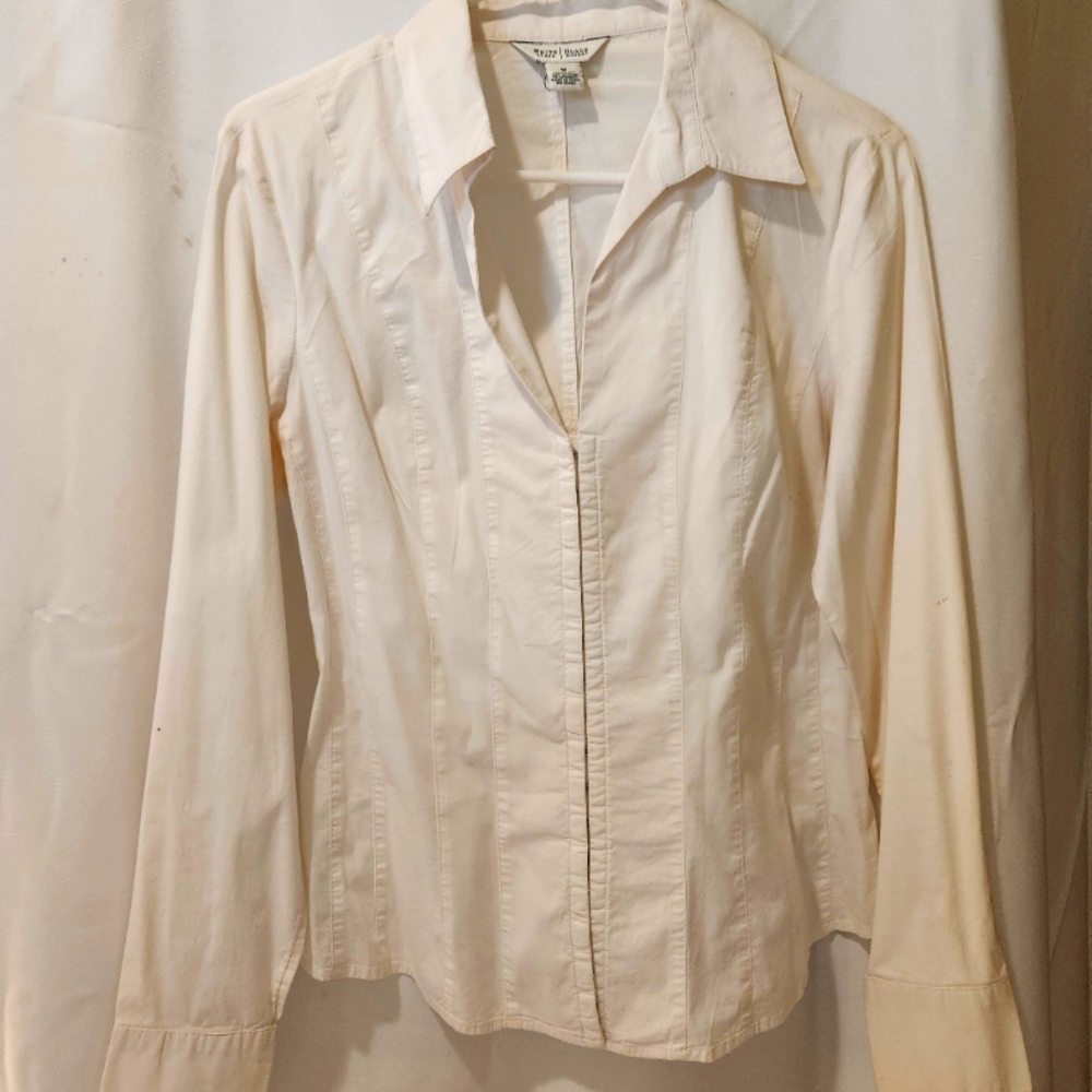White blouse with hooks instead of buttons